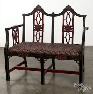 Painted Chinese Chippendale love seat, mid 20th c.
