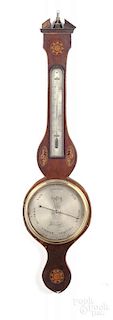 Inlaid mahogany banjo barometer, 19th c.