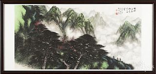 Chinese watercolor mountain landscape