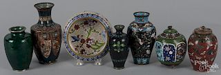 Seven pieces of Chinese and Japanese cloisonné