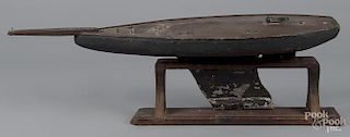 Carved and painted pond model, late 19th c., 29'' l