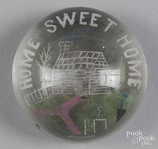 Colored frit Home Sweet Home paperweight