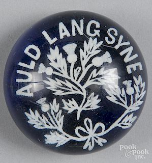 White frit Auld Lang Syne paperweight