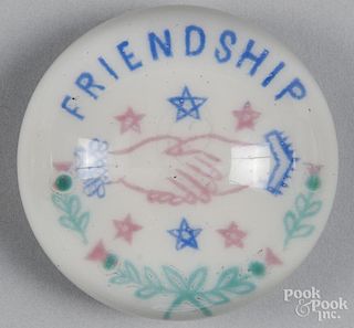 Colored frit Friendship paperweight
