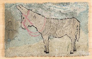 American hooked rug with donkey, 23'' x 36''.