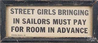 Novelty sign for Street Girls Virginia Beach