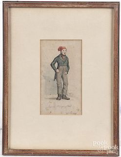 Watercolor portrait of a young man dated 1847