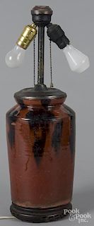 Redware table lamp, 19th c., 10 1/2'' h.