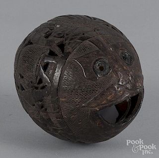 Carved coconut shell bank, 19th c.