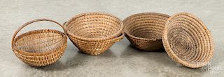 Three Pennsylvania rye straw baskets
