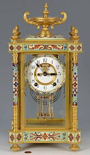 French Gilt and Enameled Clock