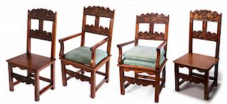 A HIGHLY CARVED CONTINENTAL CHAIR SET