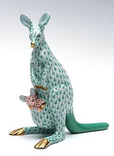 A HEREND PORCELAIN 'KANGAROO WITH BABY' FIGURE