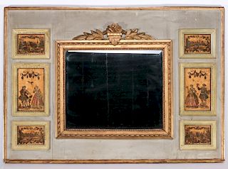 A VERY GOOD EARLY 19TH C. FRENCH PAINTED MIRROR
