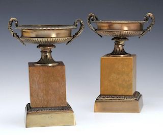 A PAIR 19TH C. BRONZE AND MARBLE TAZZA