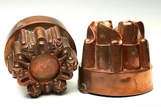 TWO ANTIQUE COPPER FOOD AND JELLY MOLDS