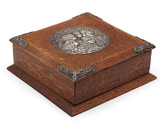 1905 OAK BOX WITH STERLING SILVER REYNOLDS ANGELS