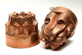 TWO GOOD ANTIQUE COPPER FOOD MOLDS