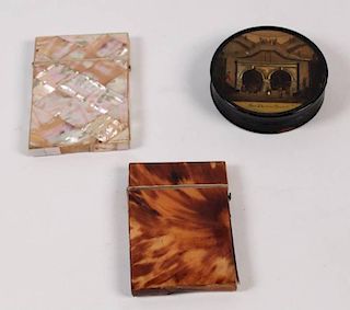3 PIECE MISCELLANEOUS LOT, 2 CARDHOLDER AND A SNUFF BOX