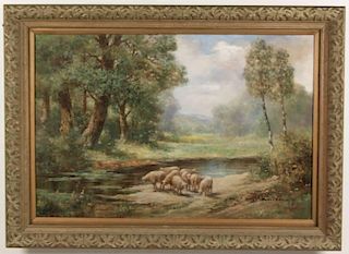 SIGNED OIL ON CANVAS PAINTING OF SHEEP