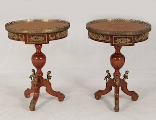 PAIR OF BRONZE MOUNTED AND MARQUETRY CIRCULAR TABLES