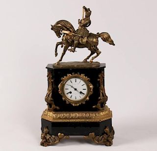 FRENCH DORE BRONZE AND BLACK MARBLE CLOCK
