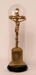 EUROPEAN CARVED WOOD AND GOLD GILT CRUCIFIX