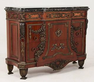 PAIR OF FRENCH LOUIS XVI STYLE MARBLE TOP COMMODES