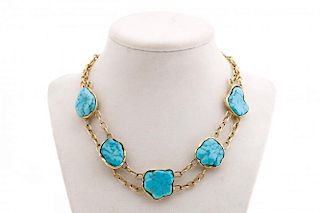 Handmade 14k Yellow Gold & Turquoise Necklace