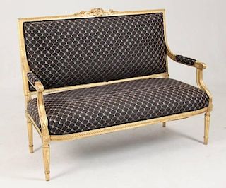 FINE LOUIS XVI CARVED WATER GILT GOLD LEAF SETTEE