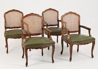 GROUP OF 4 LOUIS XV STYLE PROVINCIAL FAUTEUILS