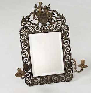 FRENCH BRONZE TWIN SCONCE DRESSING MIRROR