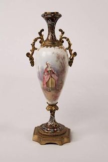 SIGNED SEVRES AND CHAMPLEVE CABINET VASE
