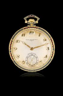 Gold and enameled key-less pocket watch Patek Philippe, sold by Eberhard Milano, 1927 circa