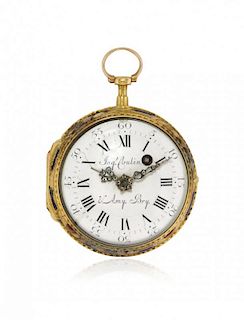 Swiss key-winding pocket watch with enamels, signed Coulin & Bry, 1790 circa