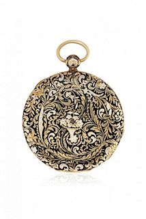 Swiss key-winding enameled pocket watch, signed Duchene, 1840 circa