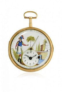 Painted key-winding pocket watch, 1790 circa
