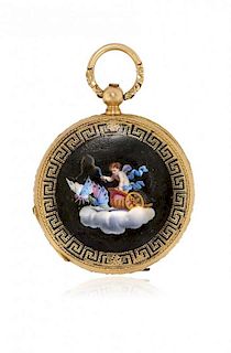 Swiss key-winding pocket watch with enamels, signed Chapuis, 1850 circa