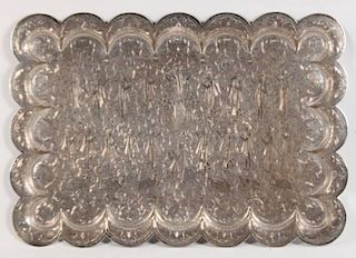 ENGRAVED MIDDLE EASTERN DESIGNED SILVER TRAY