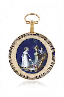 Enameled key-winding pocket watch, case 1800 and movement 1850