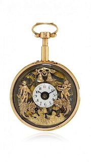 English Pocket watch with quarter repeater and automaton, signed Norton, 1770 circa