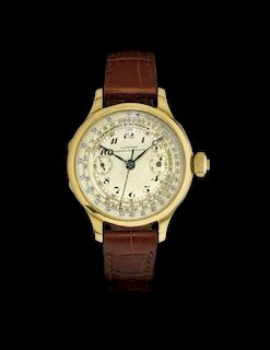Gold men's wristwatch longines monopusher chronograph, for eberhard milan, 30s