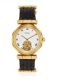 Gold gentleman's wristwatch gérald genta tourbillon n. 22, ref. g. 4008.4, 90s