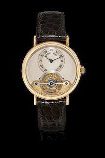 Gold gentleman's wristwatch breguet tourbillon, n. 4342, sold in 1990