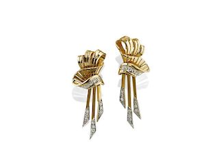 PAIR OF GOLD AND DIAMOND EARRINGS