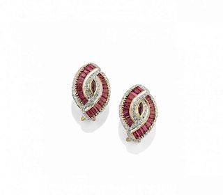 PAIR OF RUBY AND DIAMOND EAR CLIPS