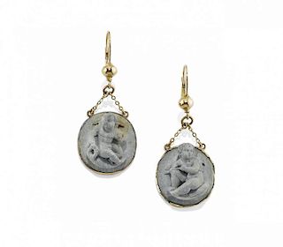 gold and lava pair of pendent earrings