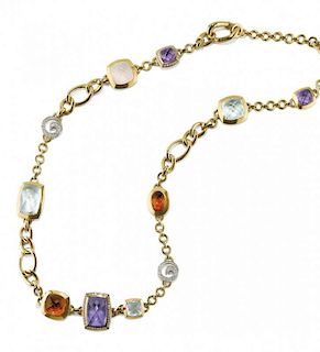 gem set and diamond long necklace, valente milano