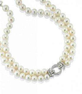 cultured pearl and diamond necklace