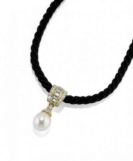 diamond and cultured pearl pendant